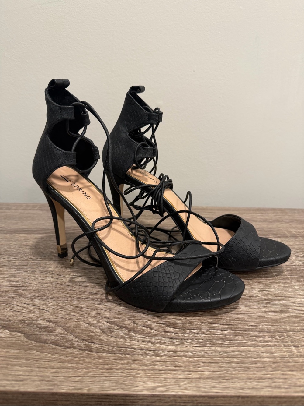 Call It Spring Black Lace-Up Stiletto Heels